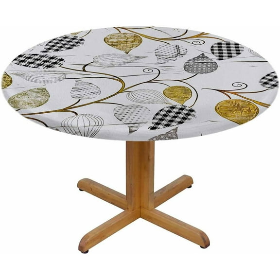 Leaves Round Tablecloth Different Leaf Branches Waterproof Oil-Proof Table Cover Table Cloth for Indoor Dining, Outdoor Picnic Parties, Camping,Fits for Table 40-44" Inches