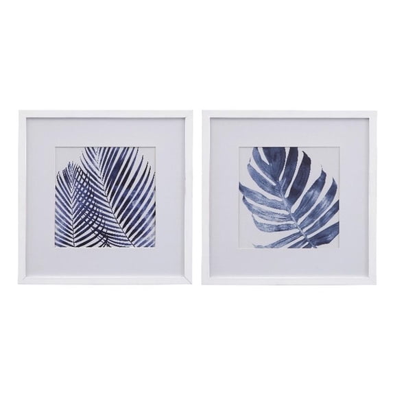 Leaves Set of 2 Matted Prints in White Polyurethane Frame