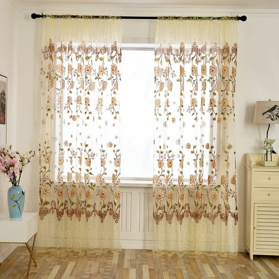 Leaves Sheer Curtain Tulle Window Voile Drape Valance 1 Panel Fabric