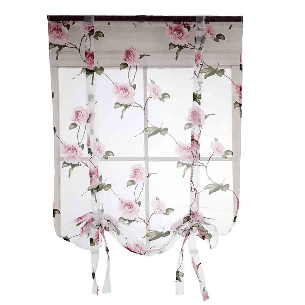 Leaves Sheer Curtain Window Voile Drape Fabric 4 Piece Curtain Set