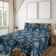thumbnail image 1 of Ambesonne Leaves Fitted & Flat Sheet with Sham 3 Pcs Set, Watercolor Winter Leaf Art, Twin, Dark Sky Blue and Black, 1 of 1