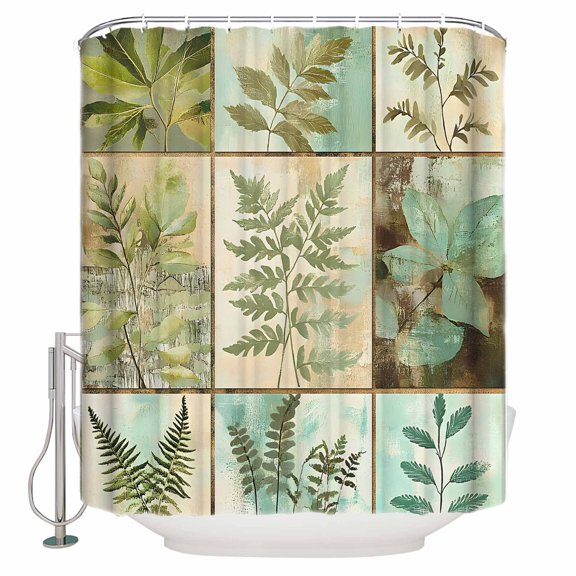 Leaves Shower Curtain, 66" x 72", Vintage Stitching Waterproof Bathroom Curtain Washable Shower Curtain Set with 12 Hooks
