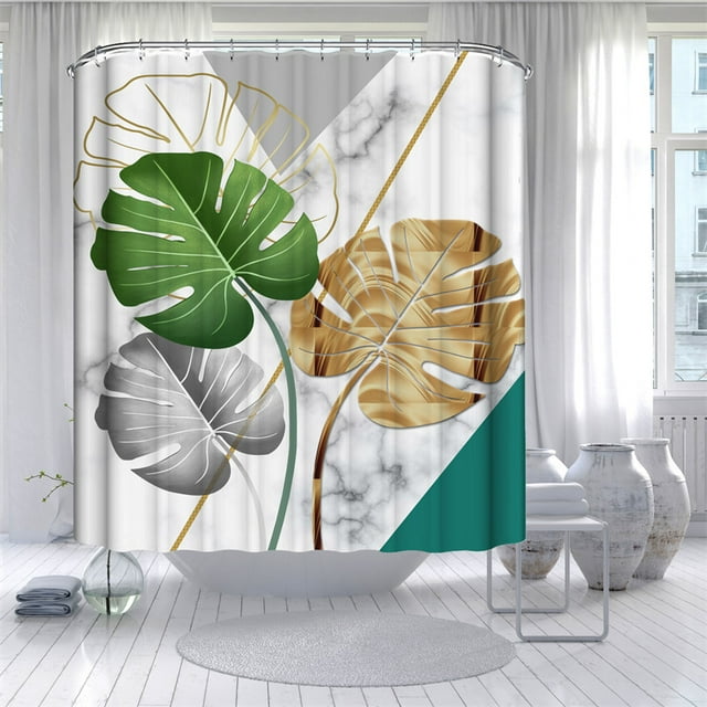 Leaves Shower Curtains Tropical Plants Print Shower Curtain Set