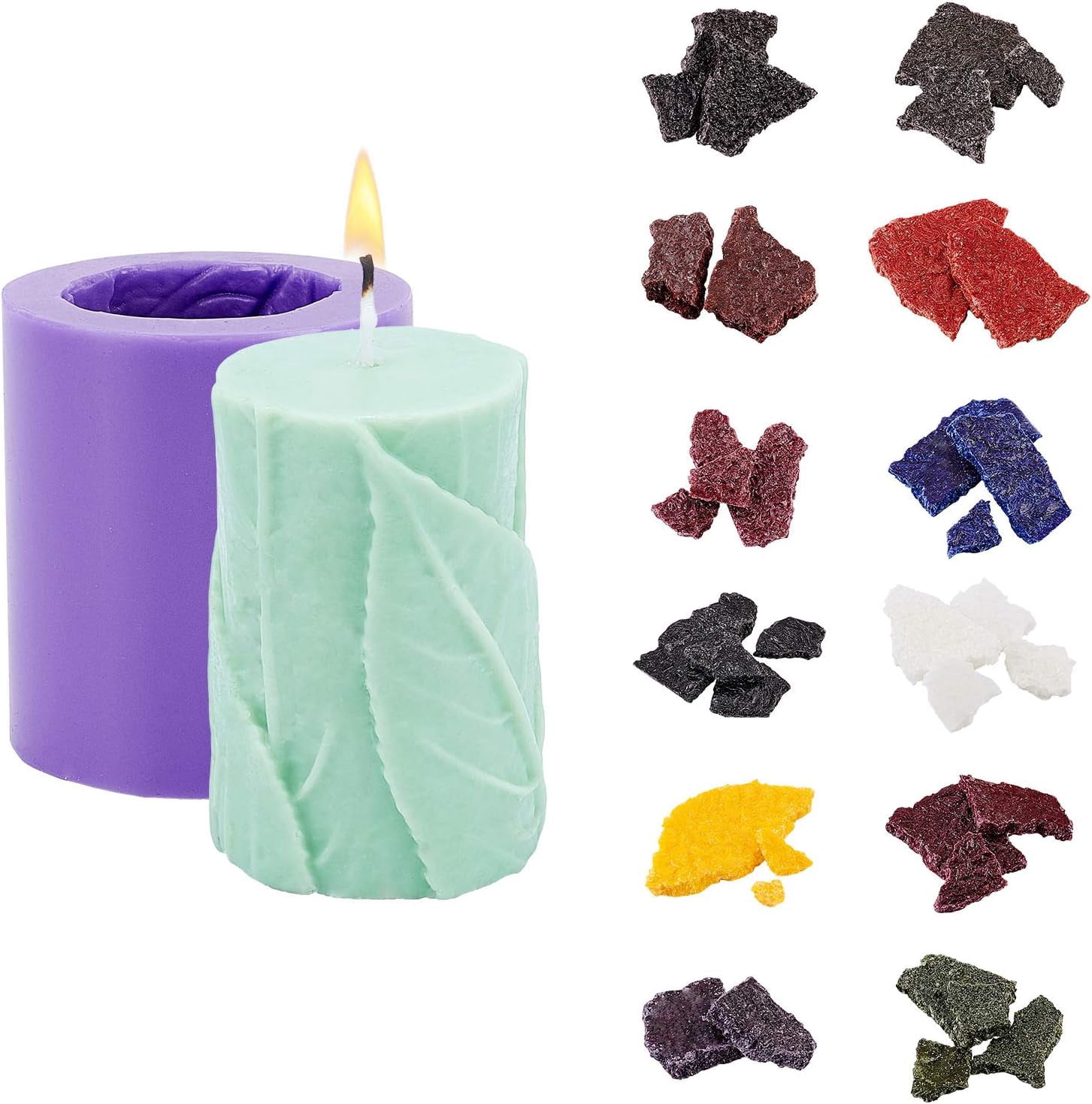 Leaves Silicone Candle Molds Kits 12 Colors Candle Dyes Candle Making Dyes Resin Casting Molds Candle Wax Soap Making Supplies Kit for Candle Soap Making Colorful