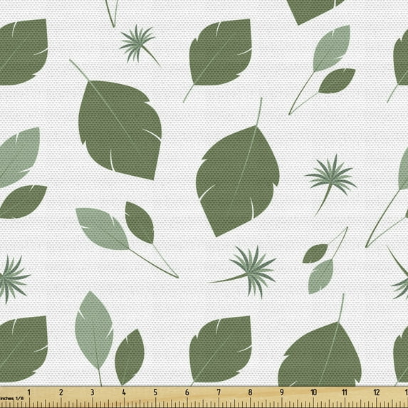 Ambesonne Leaves Fabric by the Yard Upholstery, Nature Flitting Leaf, 2 Yards, Green and White