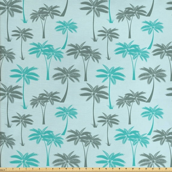 Ambesonne Leaves Fabric by the Yard Upholstery, Exotic Palm Trees Motif, 3 Yards, Pale Blue
