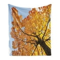 thumbnail image 1 of Leaves Soft Flannel Fleece Blanket, Autumn Maple Tree from Bottom to Top View Environment Flora Season November Print, Cozy Plush for Indoor and Outdoor Use, 70" x 90", Orange Blue, by Ambesonne, 1 of 5