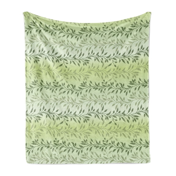 Leaves Soft Flannel Fleece Blanket, Foliage Leaves Pattern with Venetian Inspirations Vintage Motifs Illustration, Cozy Plush for Indoor and Outdoor Use, 60" x 80", Green Pale Green, by Ambesonne