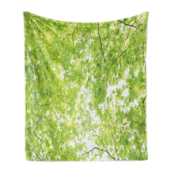 Leaves Soft Flannel Fleece Blanket, Fresh Summer Branches Leaves of a Tree Epic View from the Ground Growth Botanical Picture, Cozy Plush for Indoor and Outdoor Use, 50" x 60", Green, by Ambesonne