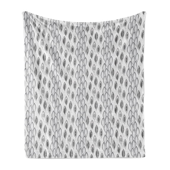 Leaves Soft Flannel Fleece Blanket, Greyscale Composition of Foliage Pattern Striped Background Abstract Design, Cozy Plush for Indoor and Outdoor Use, 60" x 80", Grey and Pale Grey, by Ambesonne