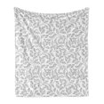 thumbnail image 1 of Leaves Soft Flannel Fleece Blanket, Hand Drawn Style Simple Minimalist Floral Pattern Rustic Country Life Inspiration, Cozy Plush for Indoor and Outdoor Use, 60" x 80", Black White, by Ambesonne, 1 of 5