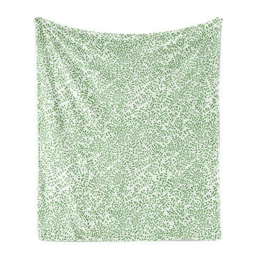 Leaves Soft Flannel Fleece Blanket, Simplistic Design of Stems and Plantation Greenery Botanical Meadow Scene, Cozy Plush for Indoor and Outdoor Use, 60" x 80", Fern Green and White, by Ambesonne