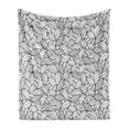 thumbnail image 1 of Leaves Soft Flannel Fleece Throw Blanket, Abstract Foliage Pattern with Scales Lines Design Doodle Style Illustration, Cozy Plush for Indoor and Outdoor Use, 50" x 60", Grey Black White, by Ambesonne, 1 of 5