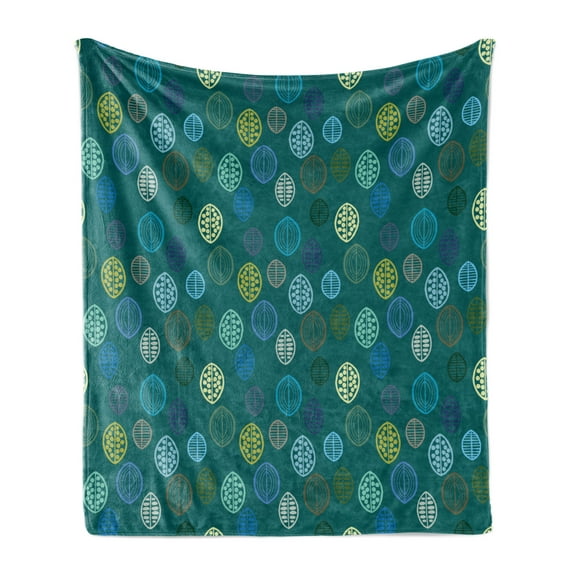 Leaves Soft Flannel Fleece Throw Blanket, Abstract Mother Nature Pattern with Leaf Designs Repetition, Cozy Plush for Indoor and Outdoor Use, 50" x 60", Dark Teal Multicolour, by Ambesonne