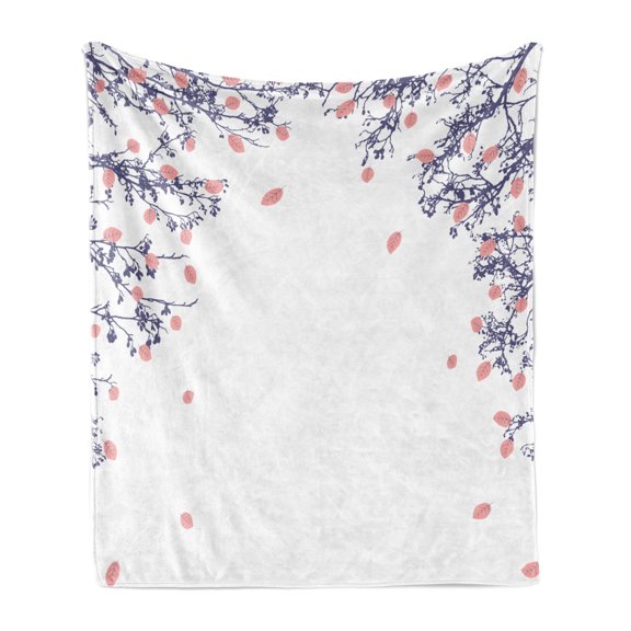 Leaves Soft Flannel Fleece Throw Blanket, Autumn Foliage on Tree Branches Growth Mother Nature Fall Theme Desgin, Cozy Plush for Indoor and Outdoor Use, 60" x 80", Rose Violet, by Ambesonne