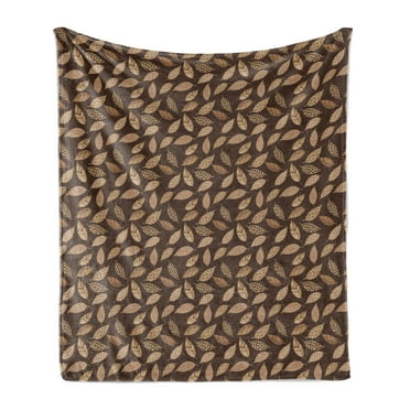 Leaves Soft Flannel Fleece Throw Blanket, Autumn Leaves Pattern in Earth Tones, Cozy Plush for Indoor and Outdoor Use, 50" x 70", Cocoa Champagne, by Ambesonne