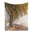 thumbnail image 1 of Leaves Soft Flannel Fleece Throw Blanket, Birches a Big Tree in the First Fall Snow December Country Blizzard Frozen Nature, Cozy Plush for Indoor and Outdoor Use, 50" x 60", Multicolor, by Ambesonne, 1 of 5
