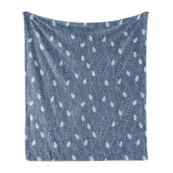 Leaves Soft Flannel Fleece Throw Blanket, Branches over Denim Background Contemporary Fashion Nature Mix Art Deco, Cozy Plush for Indoor and Outdoor Use, 50" x 70", Slate and Baby Blue, by Ambesonne