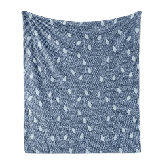 Leaves Soft Flannel Fleece Throw Blanket, Branches over Denim Background Contemporary Fashion Nature Mix Art Deco, Cozy Plush for Indoor and Outdoor Use, 70" x 90", Slate and Baby Blue, by Ambesonne