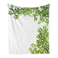 thumbnail image 1 of Leaves Soft Flannel Fleece Throw Blanket, Broad Leaves Close-up Background Garden Organic Foliage Shrubs Cells Plant Image, Cozy Plush for Indoor and Outdoor Use, 50" x 70", White Green, by Ambesonne, 1 of 5