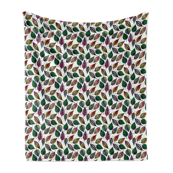 Leaves Soft Flannel Fleece Throw Blanket, Colorful Abstract Style Leaf Designs Repetitive Pattern on Plain Backdrop, Cozy Plush for Indoor and Outdoor Use, 60" x 80", Multicolor, by Ambesonne