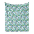 thumbnail image 1 of Leaves Soft Flannel Fleece Throw Blanket, Composition of Foliage Detailed Arrangement with Ornate Nature Illustration, Cozy Plush for Indoor and Outdoor Use, 60" x 80", Green Blue White, by Ambesonne, 1 of 6