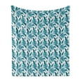 thumbnail image 1 of Leaves Soft Flannel Fleece Throw Blanket, Exotic Brazilian Forest Foliage in Vintage Style Illustration, Cozy Plush for Indoor and Outdoor Use, 50" x 70", Aqua Dark Teal and White, by Ambesonne, 1 of 5