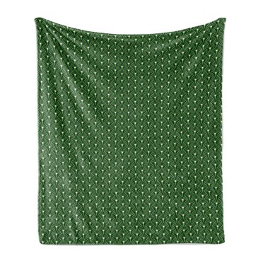 Leaves Soft Flannel Fleece Throw Blanket, Foliage Pattern with Dots Illustration Simplistic Doodle Style Design, Cozy Plush for Indoor and Outdoor Use, 70" x 90", Green and Cream, by Ambesonne