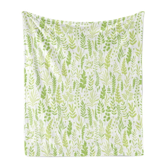 Leaves Soft Flannel Fleece Throw Blanket, Foliage Pattern in Green Shades Woodland Simplistic Summer Plants, Cozy Plush for Indoor and Outdoor Use, 70" x 90", Lime Green Pale Green, by Ambesonne