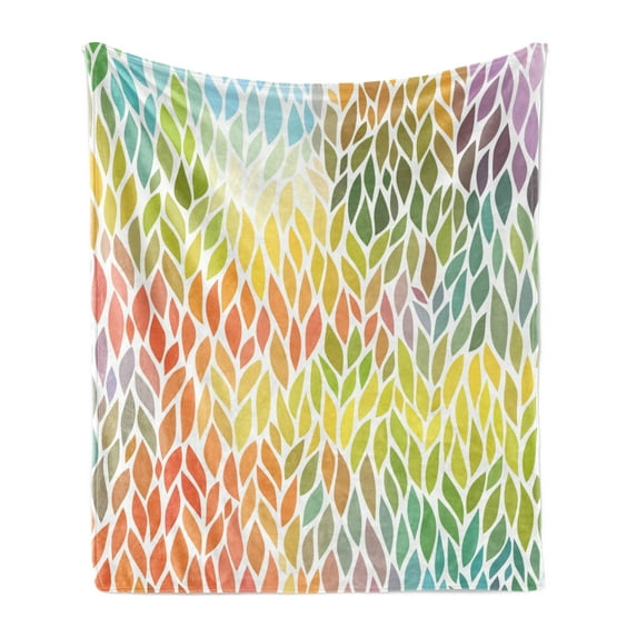 Leaves Soft Flannel Fleece Throw Blanket, Funky Floral Pattern in the Colors of All Seasons Refreshing Environment Ecology, Cozy Plush for Indoor and Outdoor Use, 50" x 70", Multicolor, by Ambesonne