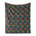 thumbnail image 1 of Leaves Soft Flannel Fleece Throw Blanket, Hawaiian Themed Computer Graphics of Colorful Tropical Plantation, Cozy Plush for Indoor and Outdoor Use, 50" x 70", Charcoal Grey Multicolor, by Ambesonne, 1 of 5
