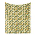 thumbnail image 1 of Leaves Soft Flannel Fleece Throw Blanket, Monstera Plants and Blossoming Flowers from Hawaii Tropical, Cozy Plush for Indoor and Outdoor Use, 70" x 90", Olive Green Pale Yellow, by Ambesonne, 1 of 5