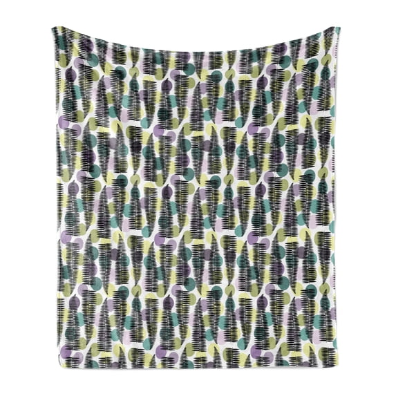 Leaves Soft Flannel Fleece Throw Blanket, Ornate Polka Dotted Pattern with Monochrome Tropical Spring Foliage Illustration, Cozy Plush for Indoor and Outdoor Use, 50" x 60", Multicolor, by Ambesonne