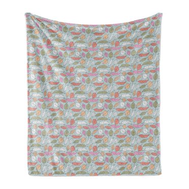 Leaves Soft Flannel Fleece Throw Blanket, Pastel Colored Fall Tree Foliage Falling Leaves in the Autumn Season Themed Print, Cozy Plush for Indoor and Outdoor Use, 50" x 60", Multicolor, by Ambesonne