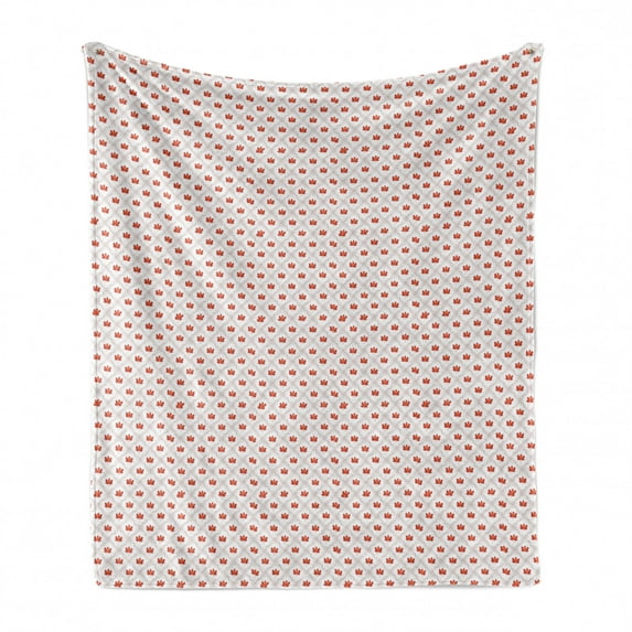 Leaves Soft Flannel Fleece Throw Blanket, Repetitive Diagonal Squares Rhombus Style Fall Foliage Illustration, Cozy Plush for Indoor and Outdoor Use, 70" x 90", White and Pale Vermilion, by Ambesonne