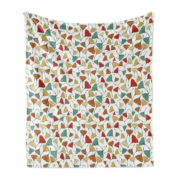 Leaves Soft Flannel Fleece Throw Blanket, Sketch Art Style Ginkgo Biloba Leaf Pattern in Autumn Season Colors Herbs Botany, Cozy Plush for Indoor and Outdoor Use, 50" x 70", Multicolor, by Ambesonne