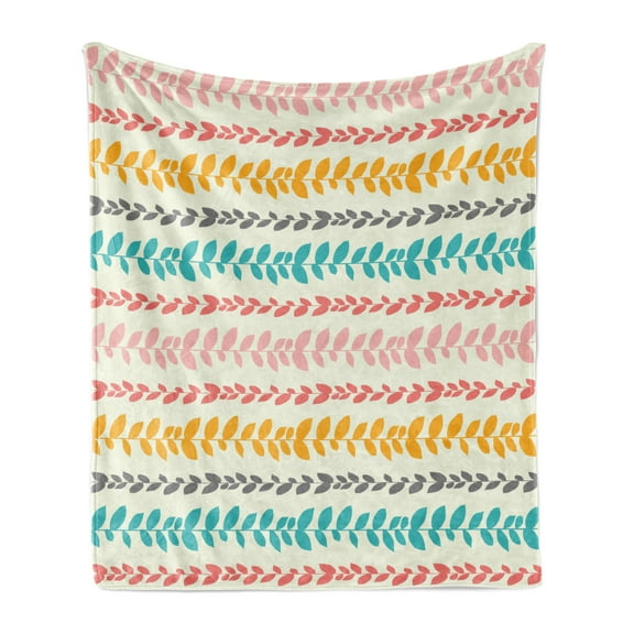 Leaves Soft Flannel Fleece Throw Blanket, Tribal Foliage Motif Traditional Aztec Folklore Design Boho Style Rainbow Nature, Cozy Plush for Indoor and Outdoor Use, 50" x 60", Multicolor, by Ambesonne