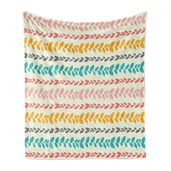 Leaves Soft Flannel Fleece Throw Blanket, Tribal Foliage Motif Traditional Aztec Folklore Design Boho Style Rainbow Nature, Cozy Plush for Indoor and Outdoor Use, 70" x 90", Multicolor, by Ambesonne