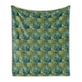 thumbnail image 1 of Leaves Soft Flannel Fleece Throw Blanket, Tropical Hawaiian Rainforest Palm and Monstera, Cozy Plush for Indoor and Outdoor Use, 70" x 90", Olive Green Dark Teal, by Ambesonne, 1 of 5