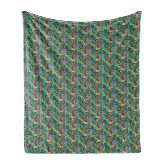 Leaves Soft Flannel Fleece Throw Blanket, Tropical Jungle Leaves and Branches Colorful Foliage Island Composition Wildlife, Cozy Plush for Indoor and Outdoor Use, 60" x 80", Multicolor, by Ambesonne