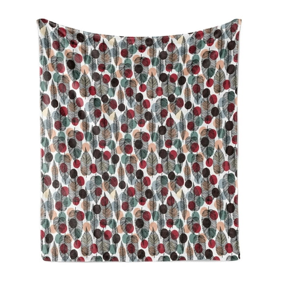 Leaves Soft Flannel Fleece Throw Blanket, Vintage Colorful Dotted Background with Foliage Outline Pattern Abstract Nature, Cozy Plush for Indoor and Outdoor Use, 50" x 70", Multicolor, by Ambesonne