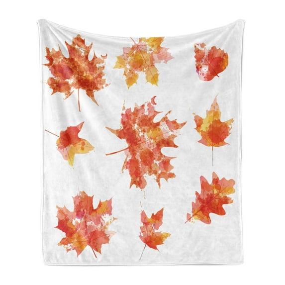 Leaves Soft Flannel Fleece Throw Blanket, Watercolor Effect Autumn Season Maple Leaf Pattern Canadian Foliage, Cozy Plush for Indoor and Outdoor Use, 60" x 80", Burnt Orange Orange, by Ambesonne