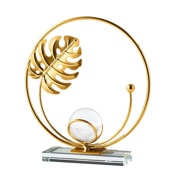 Leaves Statue Crystal Ball Decorative Leaf Shaped Figurine Nordic Desktop Ornament Metal Leaf Sculpture for Home Cabinet Decoration Palm Leaf