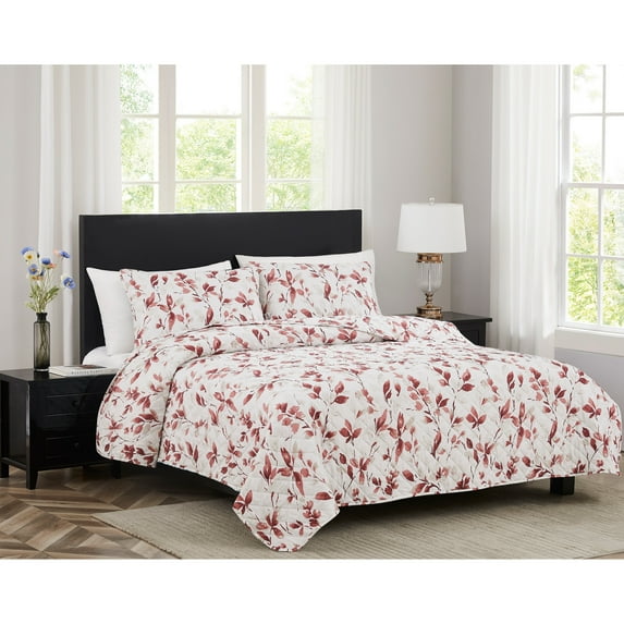 Leaves Stitched Quilt King