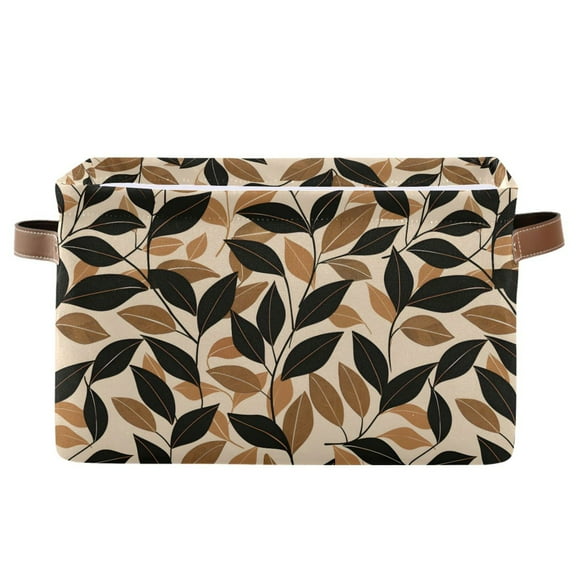Leaves Storage Bins with Handle Fabric Organizer Basket Foldable Box 1 Pack 14.2x10.2x8.3