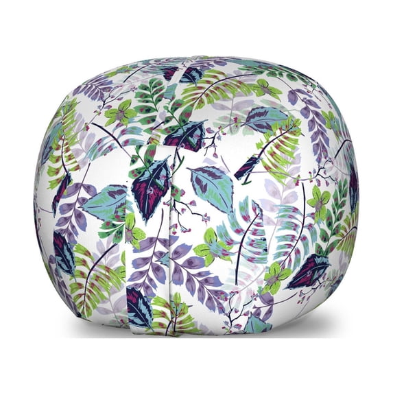 Leaves Storage Toy Bag Chair, Colorful Tropical Forest Branches Elements Woodland Wild Herbs Awakening Colors, Stuffed Animal Organizer Washable Bag, Small Size, Multicolor, by Ambesonne