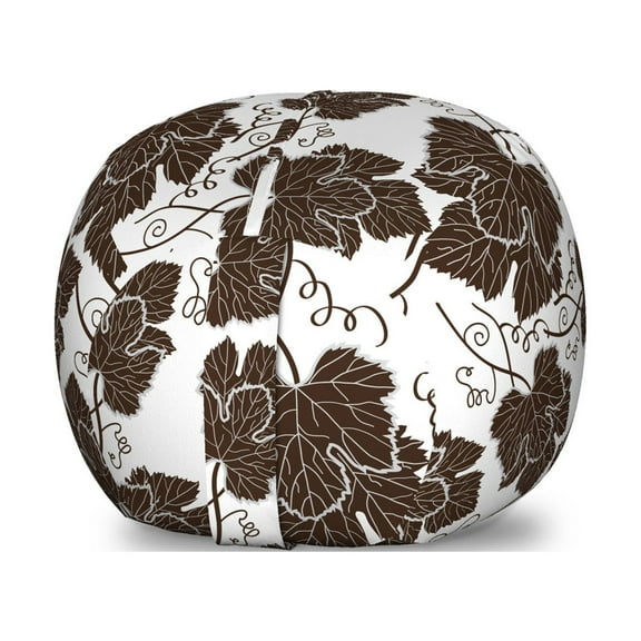 Leaves Storage Toy Bag Chair, Continuous Symmetric and Detailed Leaves with Curly Leafstalk Patterns Graphic, Stuffed Animal Organizer Washable Bag, Small Size, Brown and White, by Ambesonne