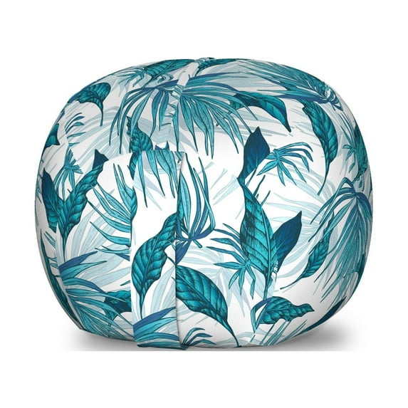 Leaves Storage Toy Bag Chair, Exotic Brazilian Forest Foliage in Vintage Style Illustration, Stuffed Animal Organizer Washable Bag, Small Size, Aqua Dark Teal and White, by Ambesonne