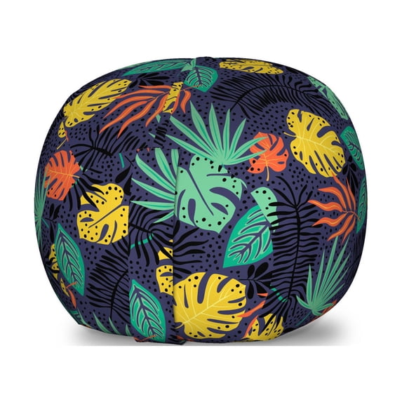 Leaves Storage Toy Bag Chair, Jumbled Pieces of Colorful Graphic Tropical Foliage with Dots as Abstract Spores, Stuffed Animal Organizer Washable Bag, Large Size, Multicolor, by Ambesonne