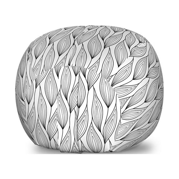 Leaves Storage Toy Bag Chair, Monochromatic Sketch Drawing of Symmetric Wavy and Leafy Branches Image, Stuffed Animal Organizer Washable Bag, Small Size, Charcoal Grey and White, by Ambesonne